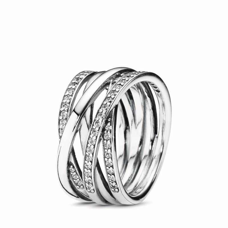 Pandora Sparkling & Polished Lines Statement Ring Ireland - Sterling Silver/Cubic Zirconia - 938570O